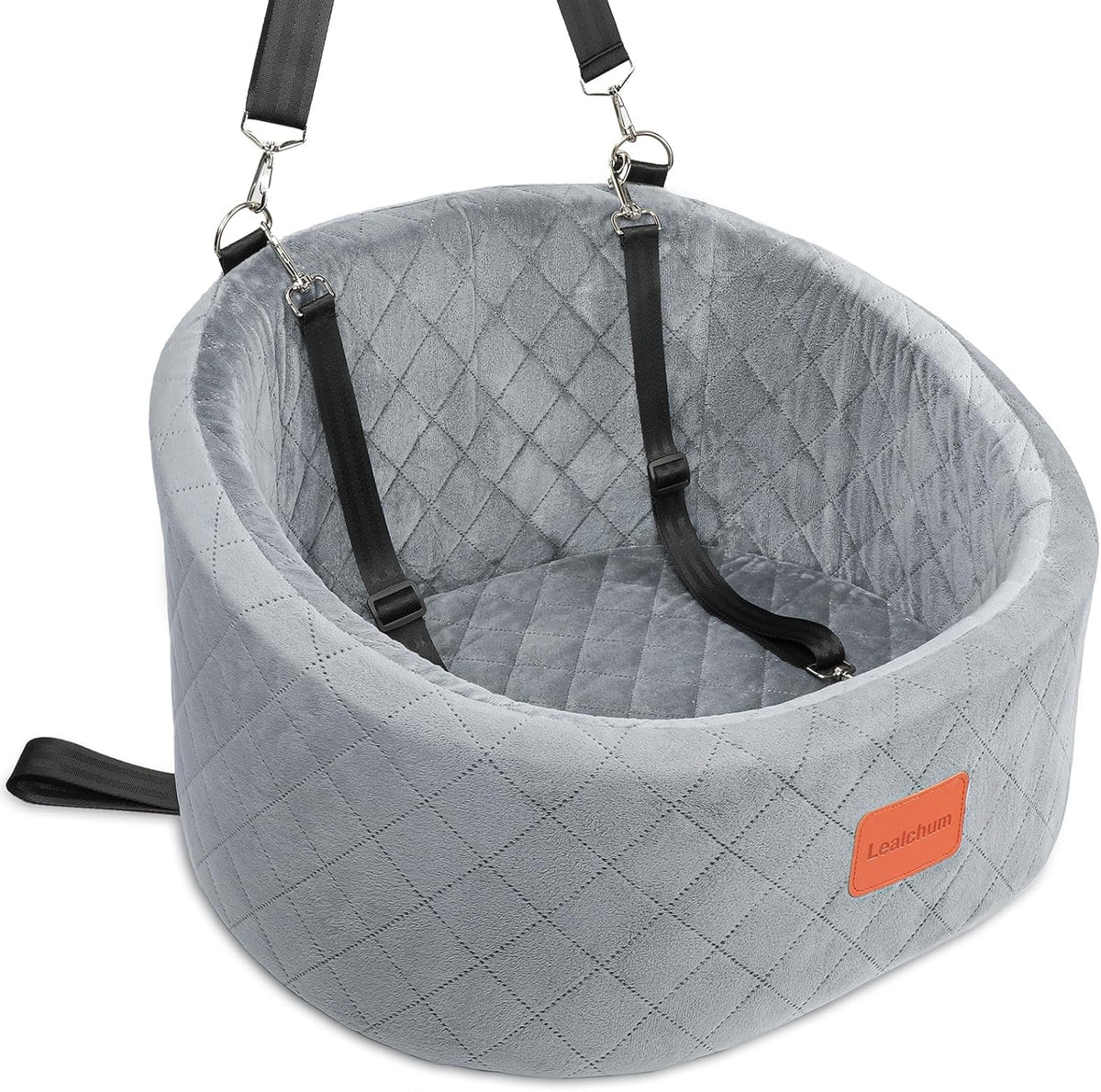 Lealchum Dog Car Seat for Small Dogs Up to 30 Lbs with 2 Safety Dog - Grey / Small