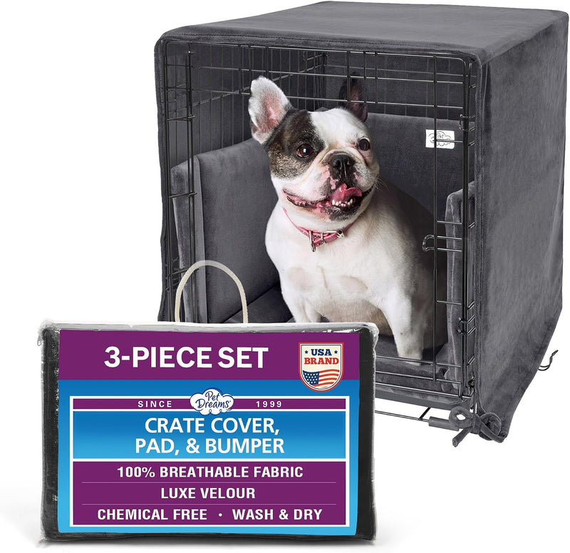 Pet Dreams 3-Piece Set Includes Dog Crate Cover - Graphite Grey / 30-Inch