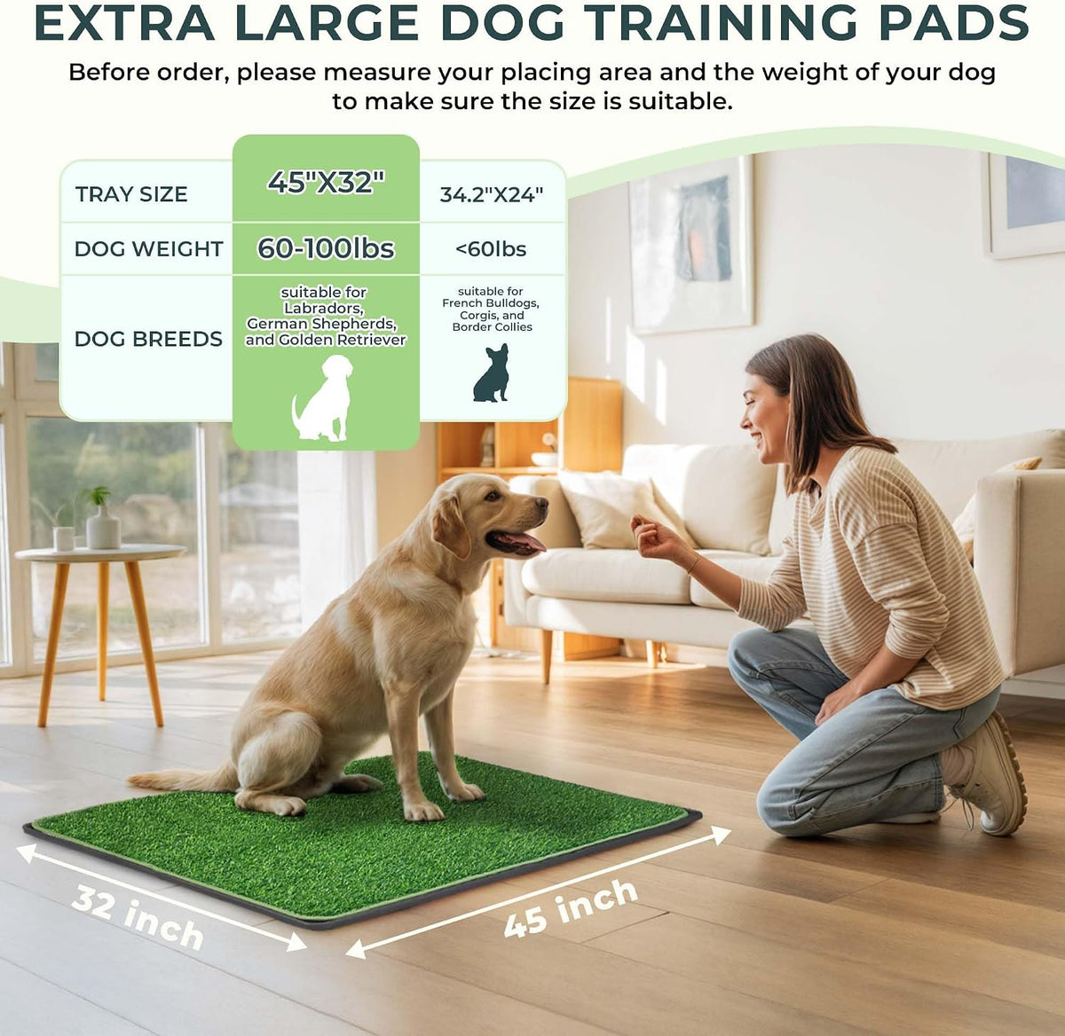BurgeonNest Dog Grass Pad with Tray 34.2"x24" - XL-45''x32'' - image 2