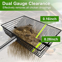 12inch Large Chicken Poop Scooper，2 Widths of Slots Litter Sifting Shovel （23 to 66"），Chicken Coop Litter Scoop with Stainless Steel Handle, 4 in 1 Multifunctional Heavy Duty Chicken Coop Accessories