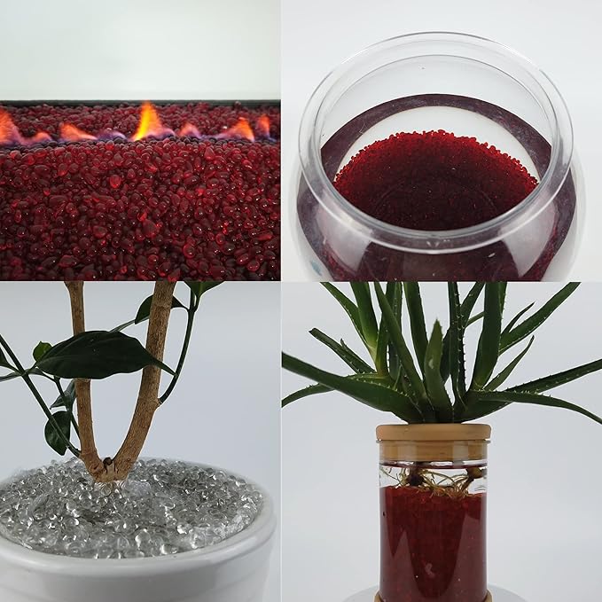 TWINKLING High Luster Round Fire Glass Stones, Marbles, Pebbles, Beads Gems for Fire Pit, Vase Fillers, Crafts, Aquarium Garden Decoration, 3-6mm, 1-Pound Jar (Red)