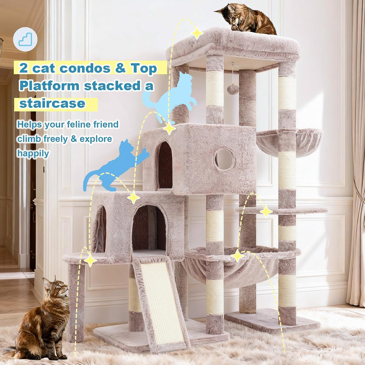 Hey-brother Cat Tree Tower with 3 Condos - 50 inches / Muchroom - image 3