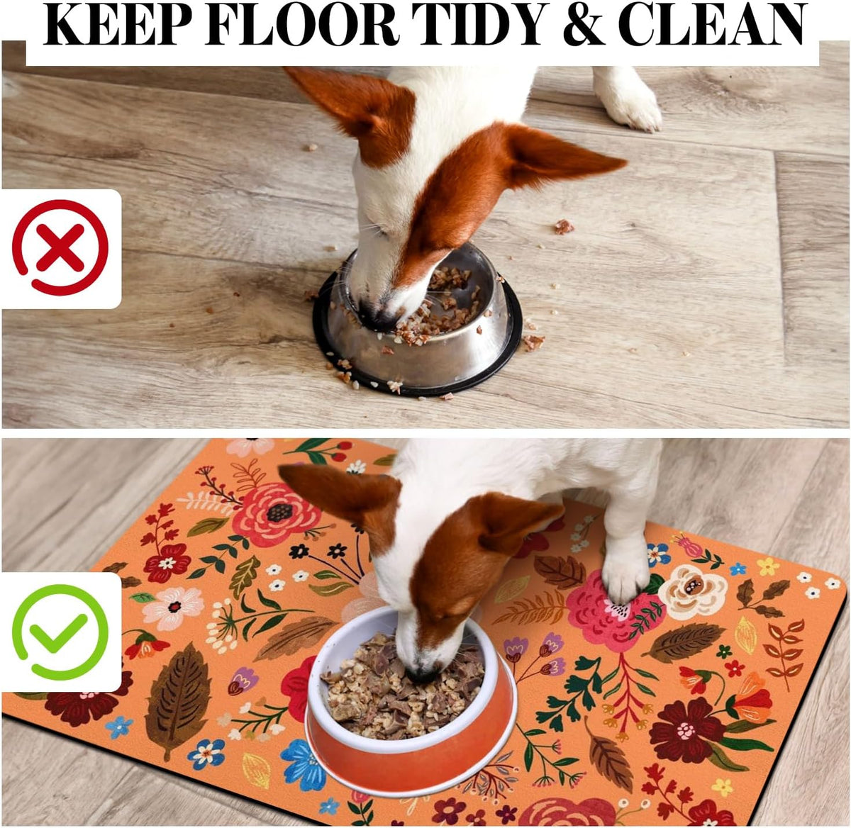 Dog Food Mats for Floors, Absorbent Dog Bowl Mat for Food and Water Dispenser, Quick Dry Cat Food - Orange / 20"L x 12"W - image 3