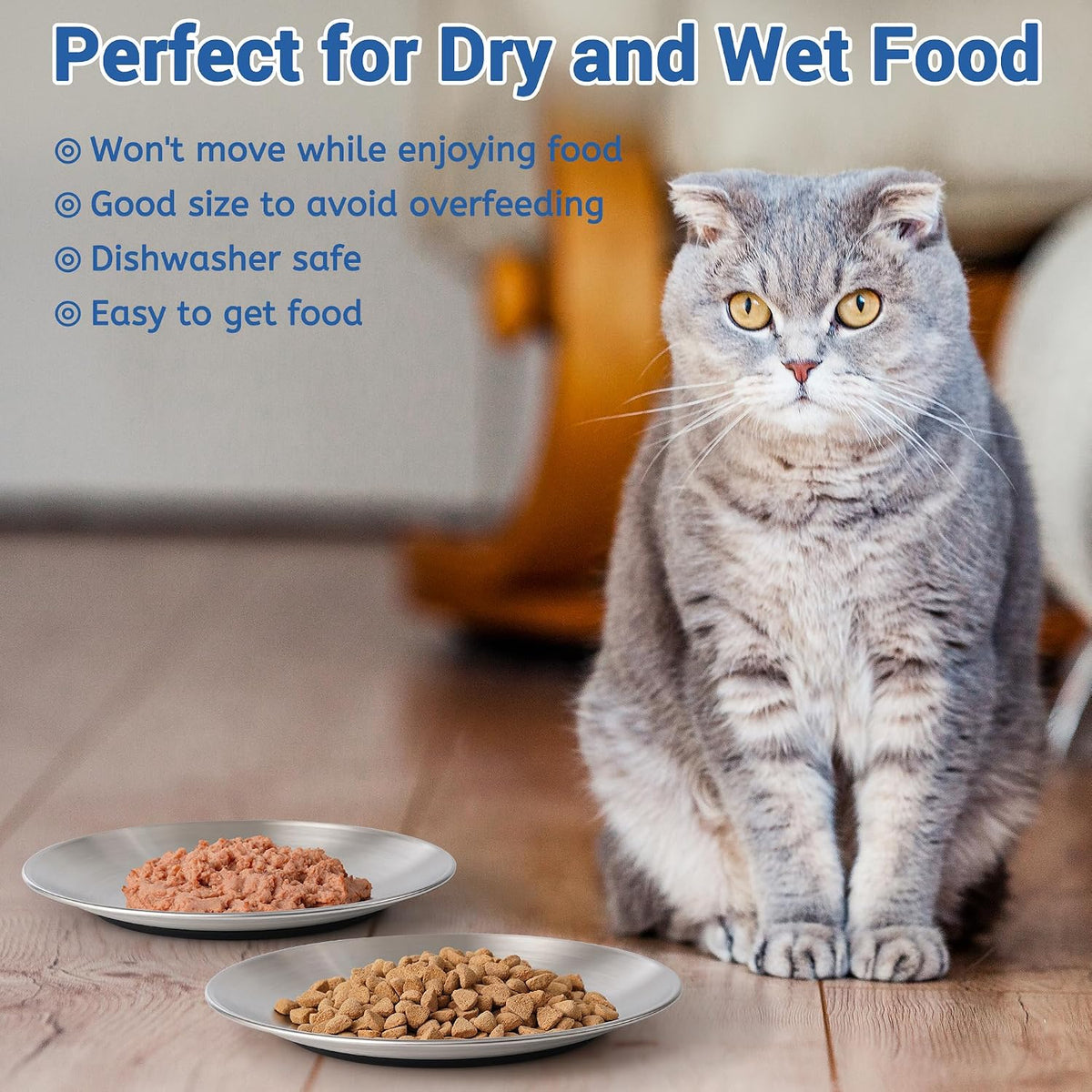 Stainless Steel Cat Bowls, Nonslip Cat Food Dishes or Plates – Essentials for Cats - Silver+Black-2 Pack - image 4