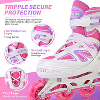 2PM SPORTS Adjustable Inline Skates for Kids, Youth and Adults - White Pink / Small - Little Kid (10.5C-12.5C US) - image 3