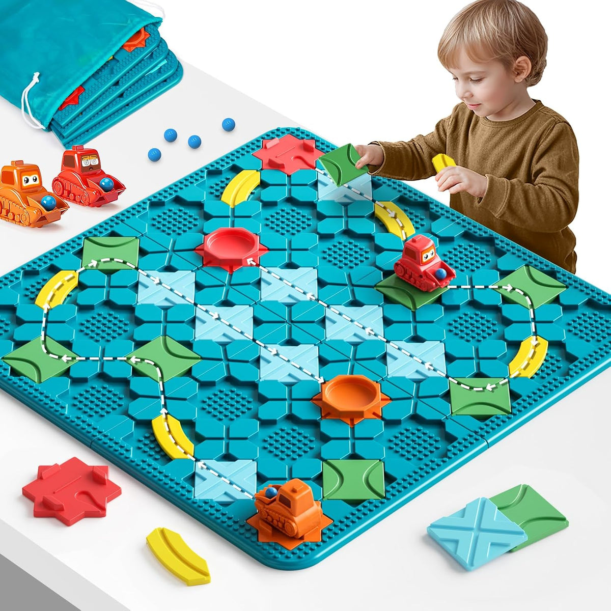 burgkidz STEM Road Build Puzzle: Teal Board - Turquoise