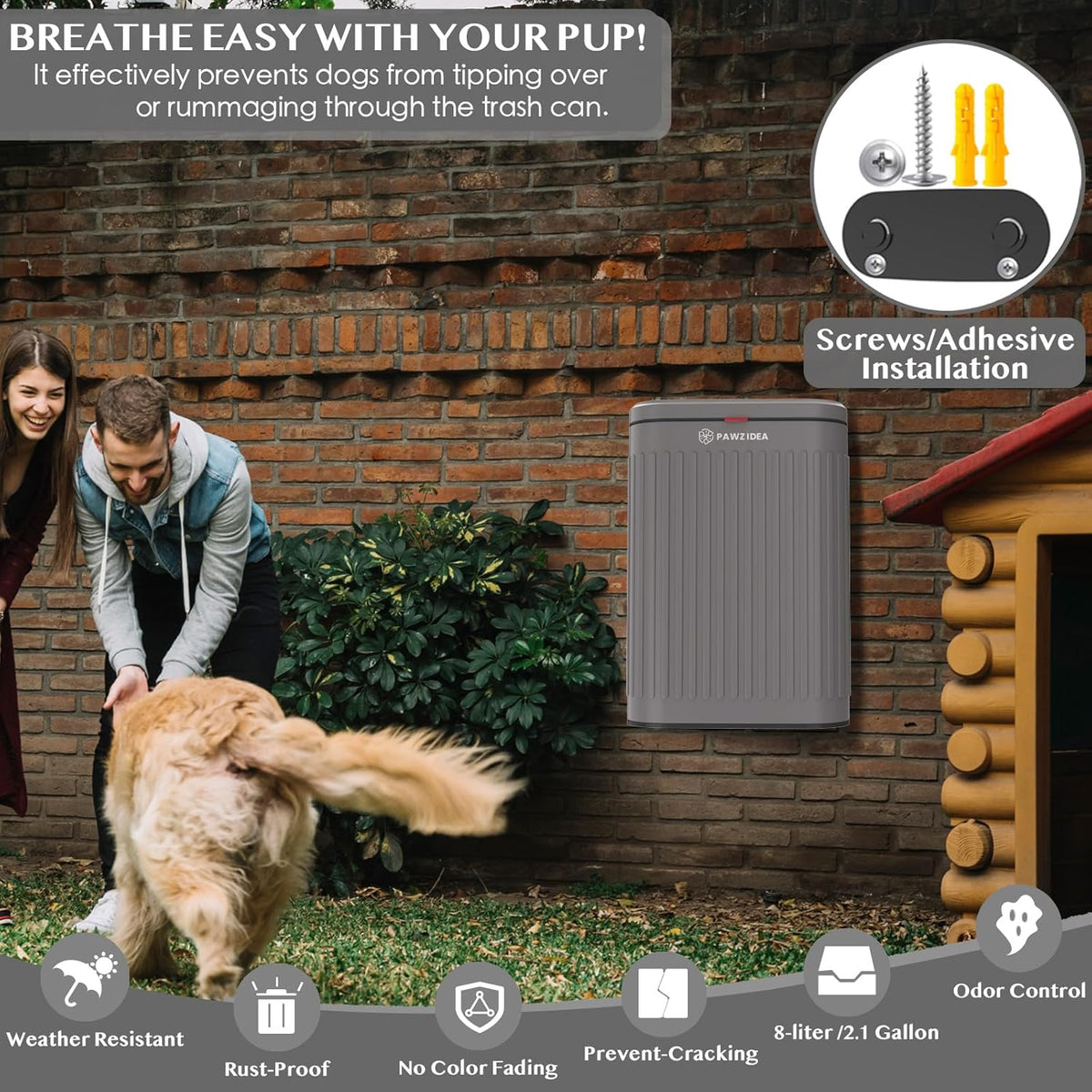 Wall Mount Dog Poop Trash Can Outside Odor Control - Slate-Stone Grey - image 4