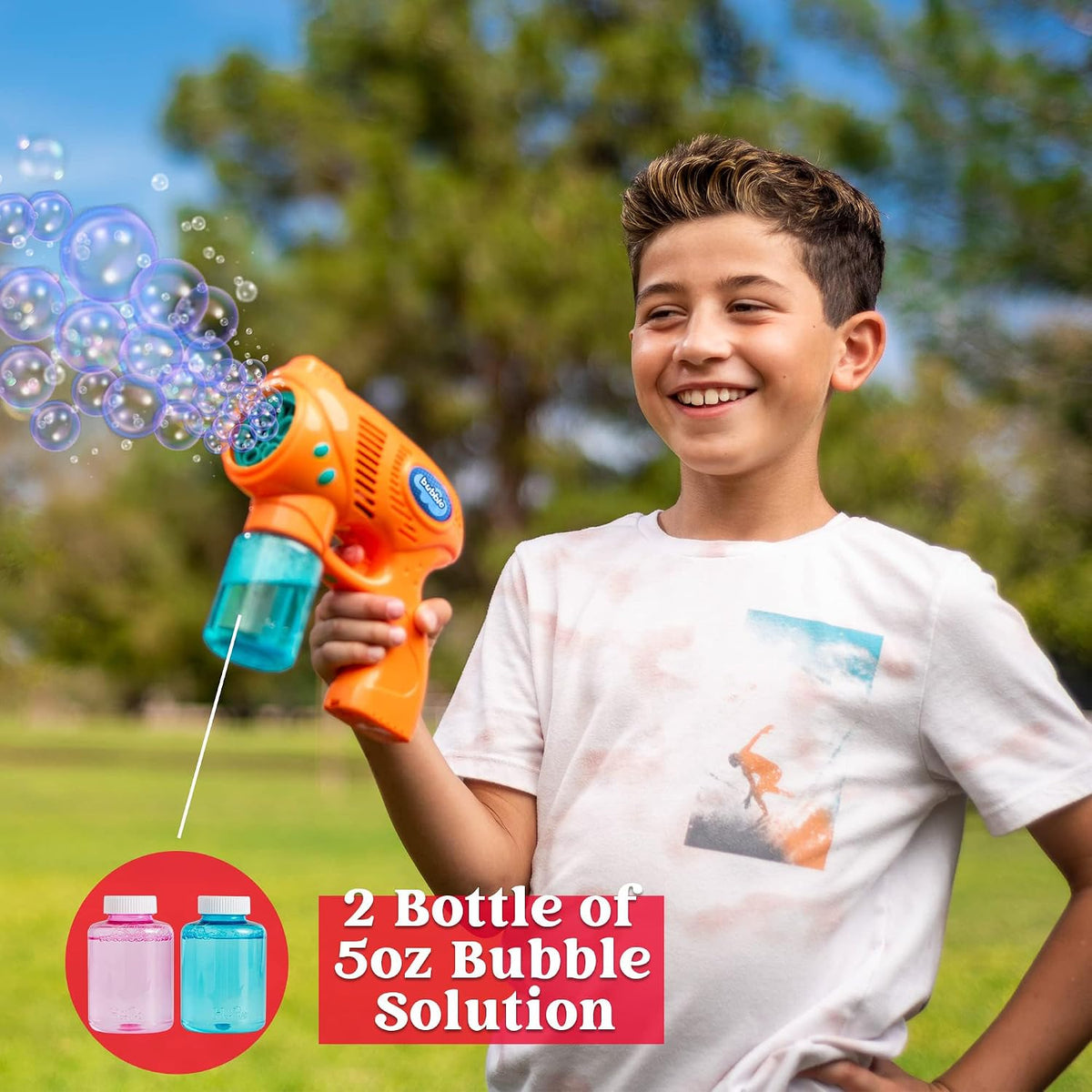 JOYIN 2 Kids Bubble Gun with 2 Bottles Refill Solution - Orange+blue - image 4