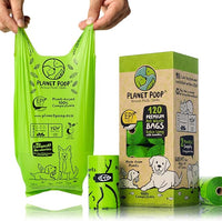 PLANET POOP Home Compostable Dog Poop Bags Extra-long with Handles 120 Un-Scented Pet Waste Bags Plastic Free, Thick Leakproof Plant-Based Doggy Bag, Cats & Dogs Pet Supplies
