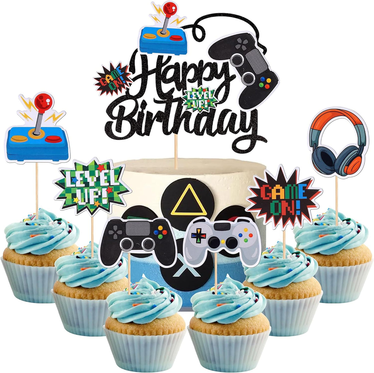 ZHUOWEISM 36 video game cupcake toppers with game controller designs - view 2