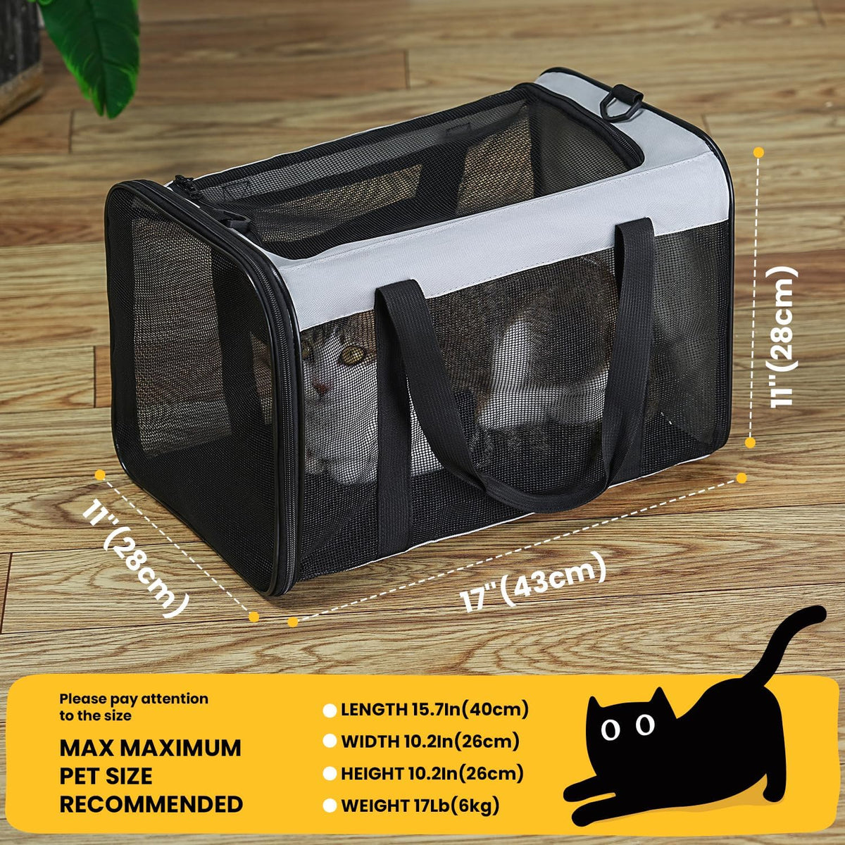 Conlun Cat Carrier Bag, Soft-Sided Pet Carriers for Dogs, M - 17.0"L x 11.0"W x 11.0"H / Grey - image 2