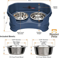 Neater Pet Brands Neater Feeder Deluxe Mess Proof Dog Bowls Elevated for Small Dogs Under 19 lbs, Made in USA, No Spill Raised Dog Food Bowl Stand Feeding Station, Food and Water Bowl Set, Dark Blue