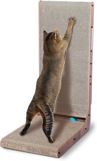 Cat Scratcher with Cat Toys Ball Track, Build-in Ball, L-Shaped Scratcher, Cardboard Lounge Bed, Stable and Durable, Furniture Protector, Reversible