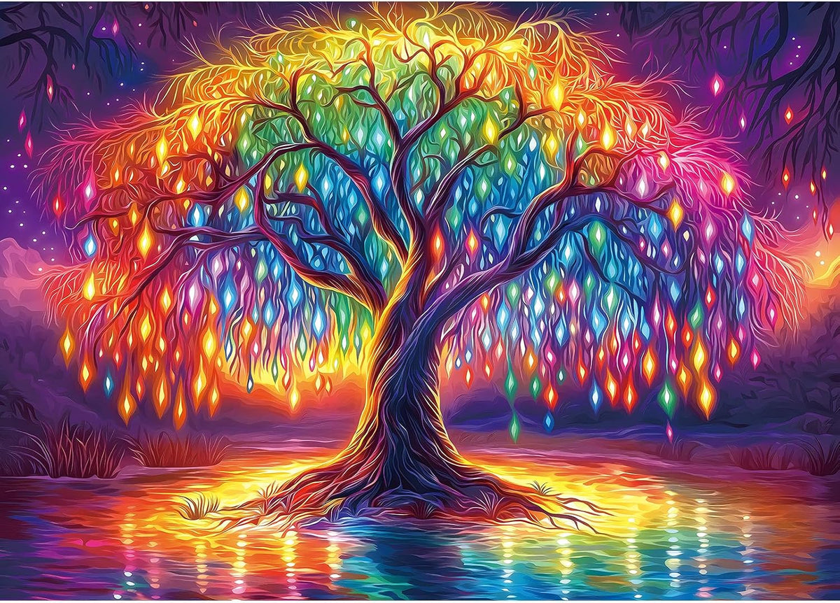 Vintage Paint Hummingbird Flower 500 Piece Puzzles for Adults - Colorful-1000 Piece-neon Life Tree / 27.5" X 19.7"