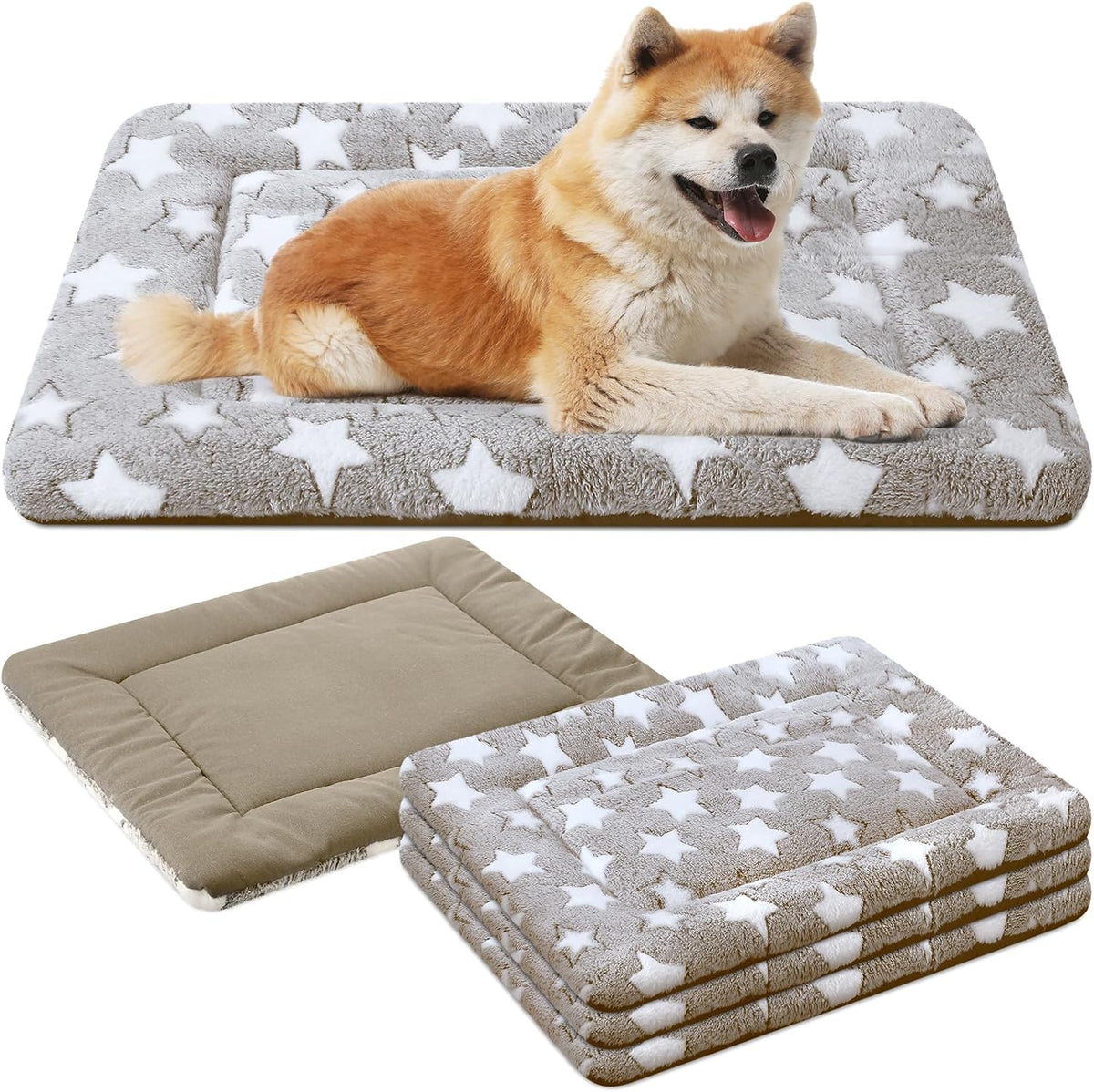 4 Pcs Dog Crate Pads Soft Warm - Rectangular 20 x 30 x 1.6 Inch / Star / Apricot