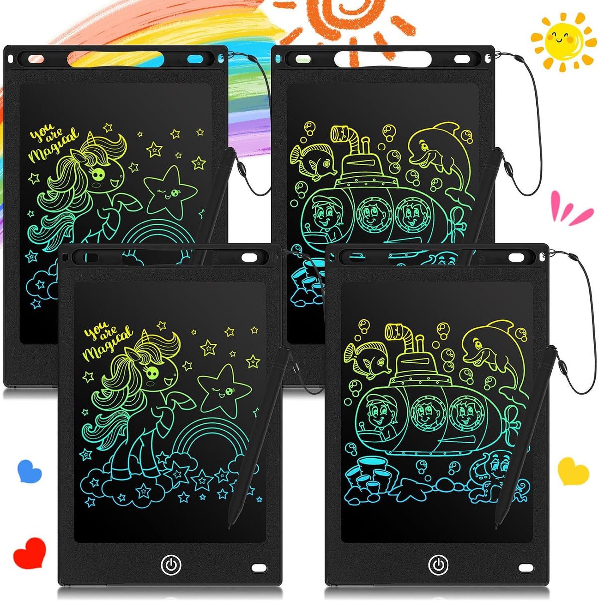 Zonon 4 Pcs LCD Writing Tablet for Kid, Red, Green, Pink - Black
