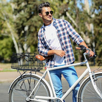 Aodaer Bike Basket with Removable Liner Bag Cargo Net Large Folding Bike Basket Quick Release Metal Ebike Basket Bicycle Storage Basket for Carrying Fruit & Grocery Pets Dogs