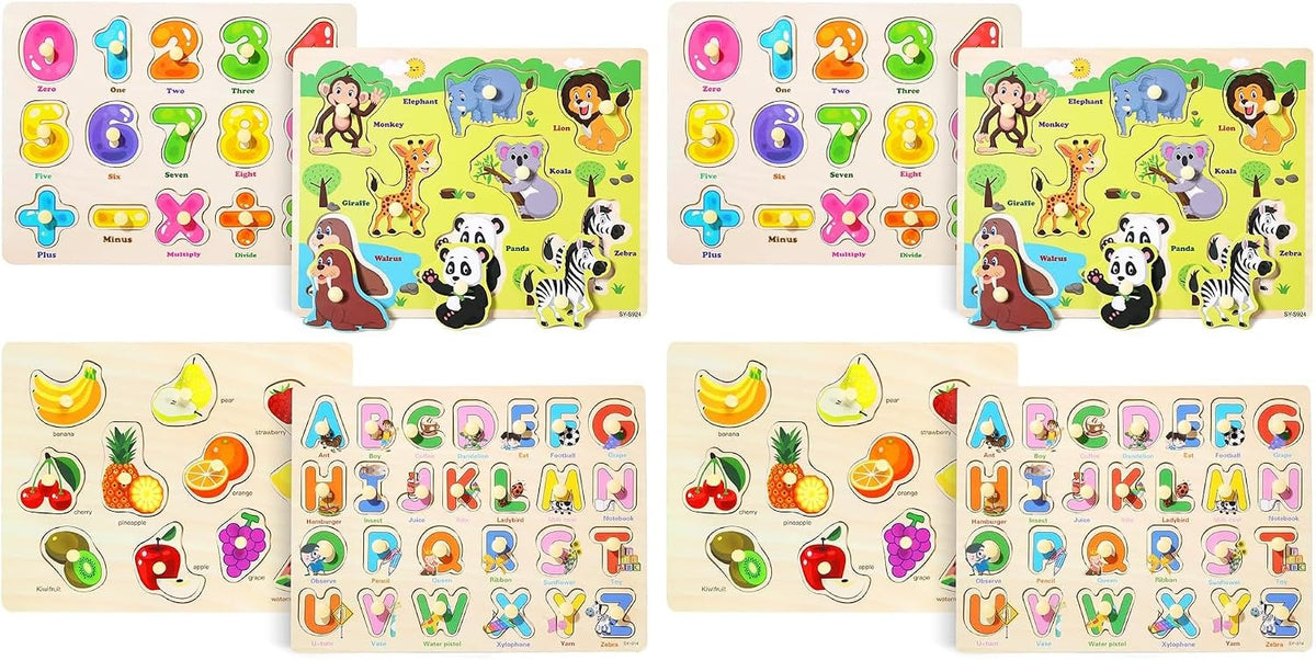 GRINNNIE Wooden Peg Puzzle for Toddlers 3 4 5 Years Old, Letters - 26 (Pack of 2)