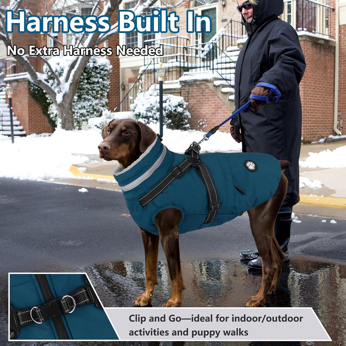 Dogcheer Dog Winter Coat with Harness - Navy Blue / XXX-Large(Chest:42.9", Back:26.7" Neck:26.7") - image 2