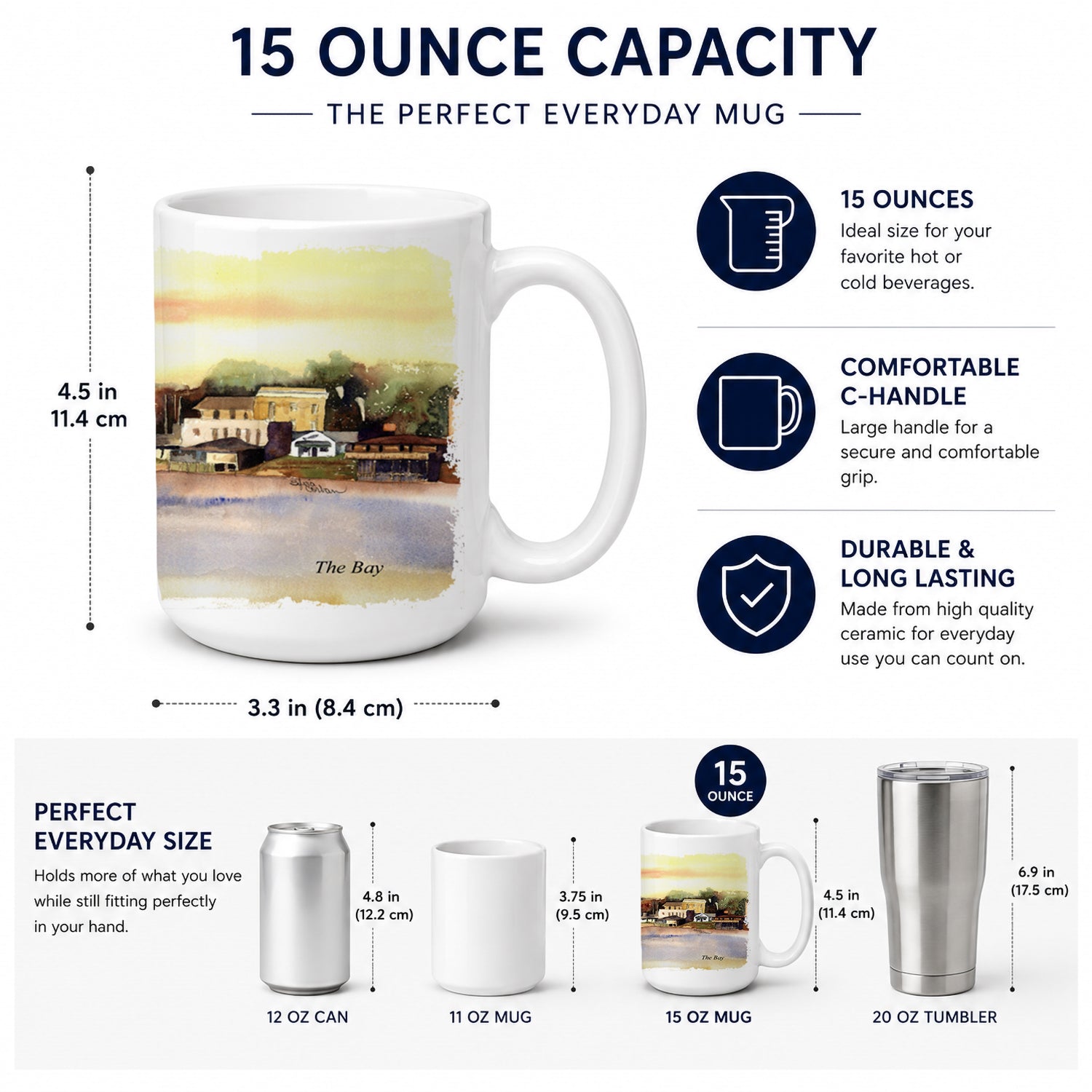 The Pass Ceramic Coffee Mug 15 oz Decorative Large C Handle Mug Cup for Tea, Cocoa Hot Chocolate