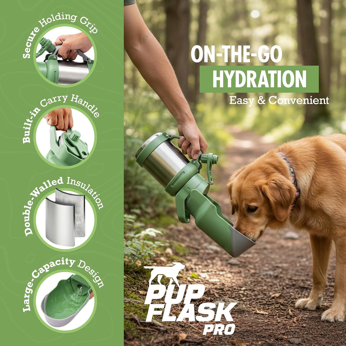 PupFlask Pro Portable Insulated Dog Water Bottle - Green / 50 Ounce - image 2