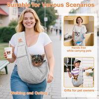 Tomkas Small Dog Sling Carrier, Classic Pocket & Classic Strap - Gray / M - Zip pocket & Adjust Strap - image 2