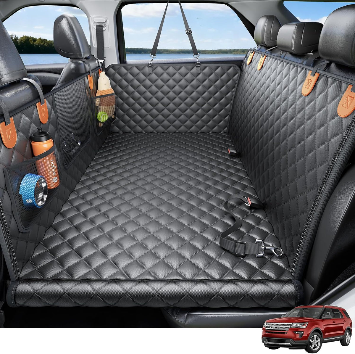 Wigoo Dog Truck Seat Cover for Back Seat, Hard Bottom Support - Black+Orange / L - SUVS,Medium Trucks