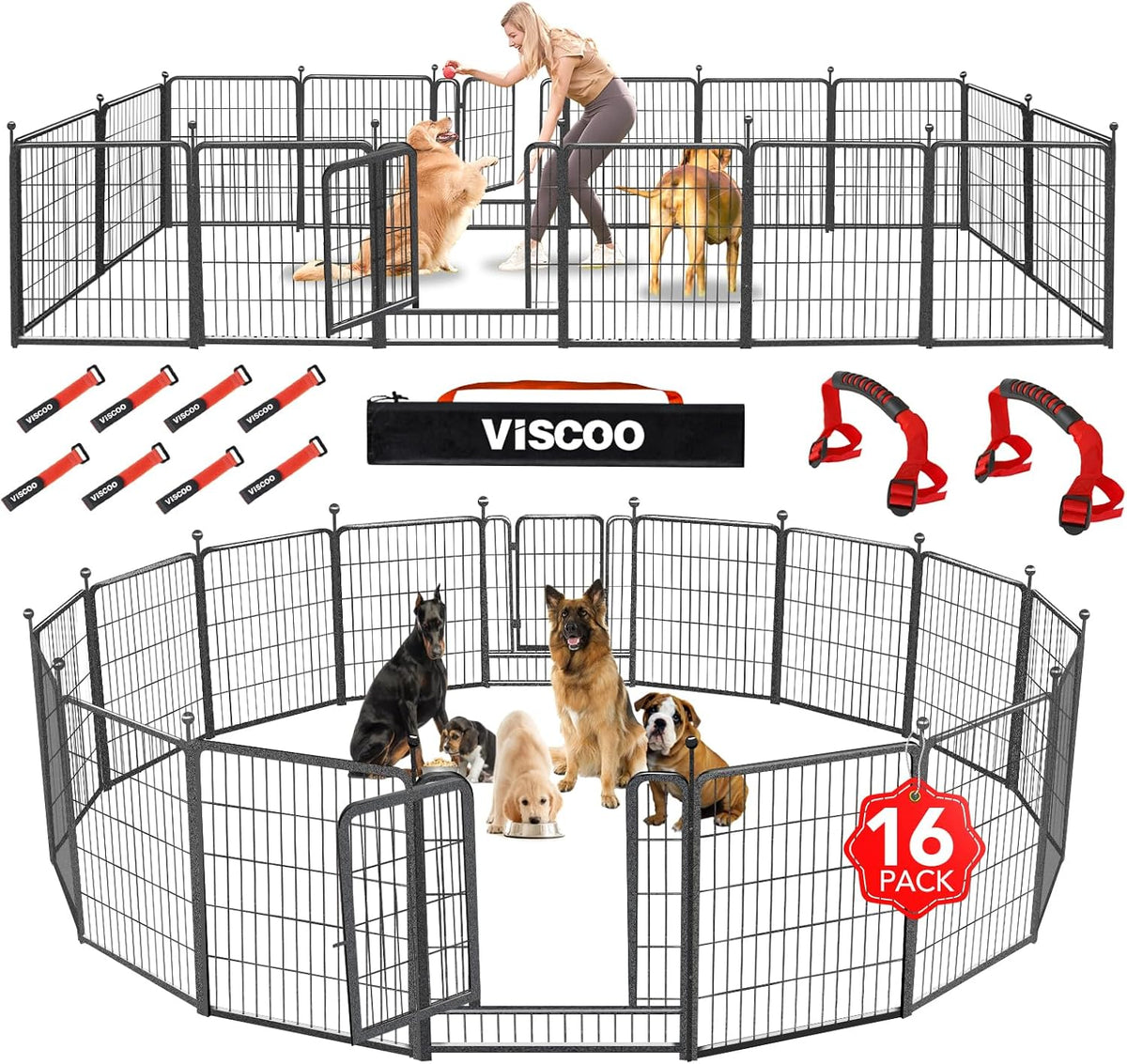 Dog Playpen Outdoor, 16 Panels 40" High Metal Dog Fence with Gate – Essentials for Dogs - 16 Panels 32"H-C