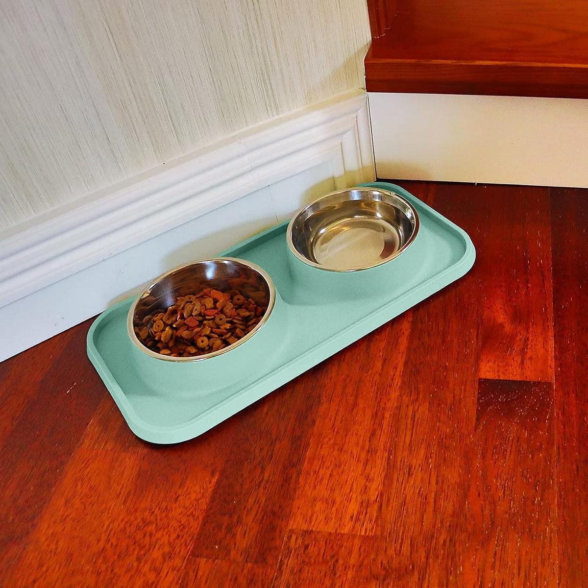 L.D.Dog Cat Food Bowls, Cat Bowls Non-Skid and Non-Spill Silicone Pads with PP Stand, Removable - Aquamarine - image 3