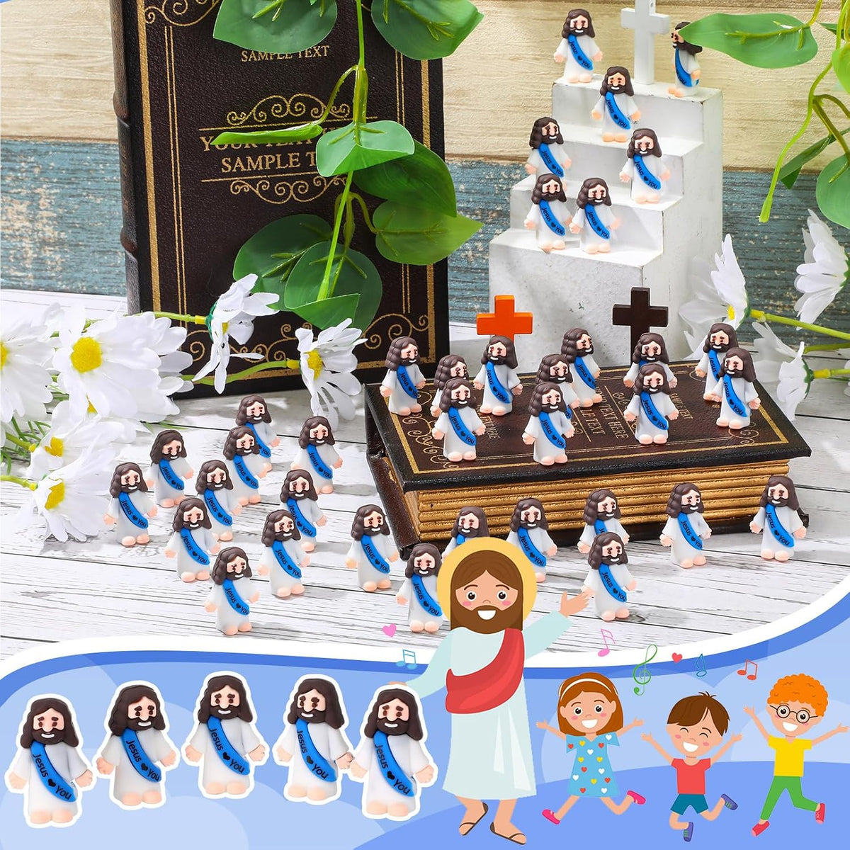 Bememo 25 mini Jesus figures in multicolor rubber, little figurines in robes - view 36
