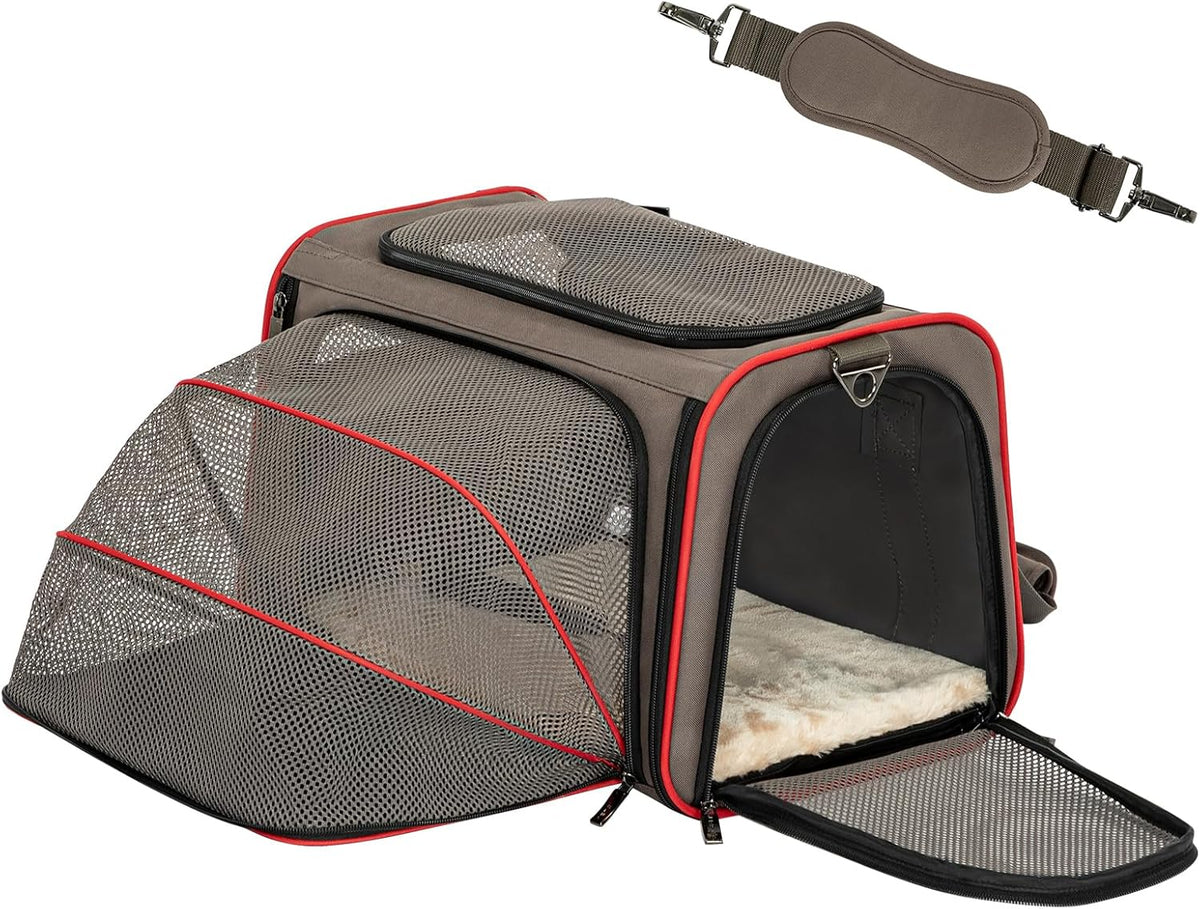 Petsfit Medium Expandable Cat Carrier for Air Travel - 17.0"L x 11.0"W x 11.0"H / Gray brown