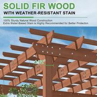 MUPATER 12×12 FT Outdoor Pergola with Roof, Wooden Pergola Kit with Stakes, Wood Garden Shelter Structure for Climbing Plant, Snow and Wind Supported, Shade for Patio, Backyard, Deck