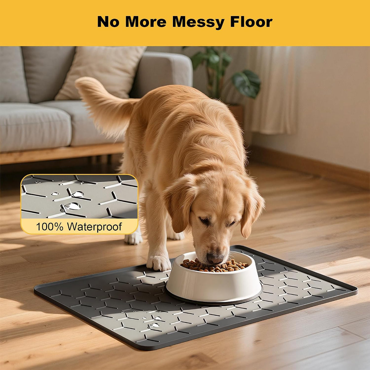 Pieviev Silicone Dog Cat Food Bowl Mat, Waterproof Raised Edge - M-24''X16'' / Dark Gray - image 4