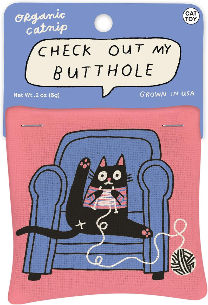 Blue Q Catnip - Cute Cat Toys for Biting with Funny Graphics -I Love My Cat – Essentials for Cats - Check Out My Butthole