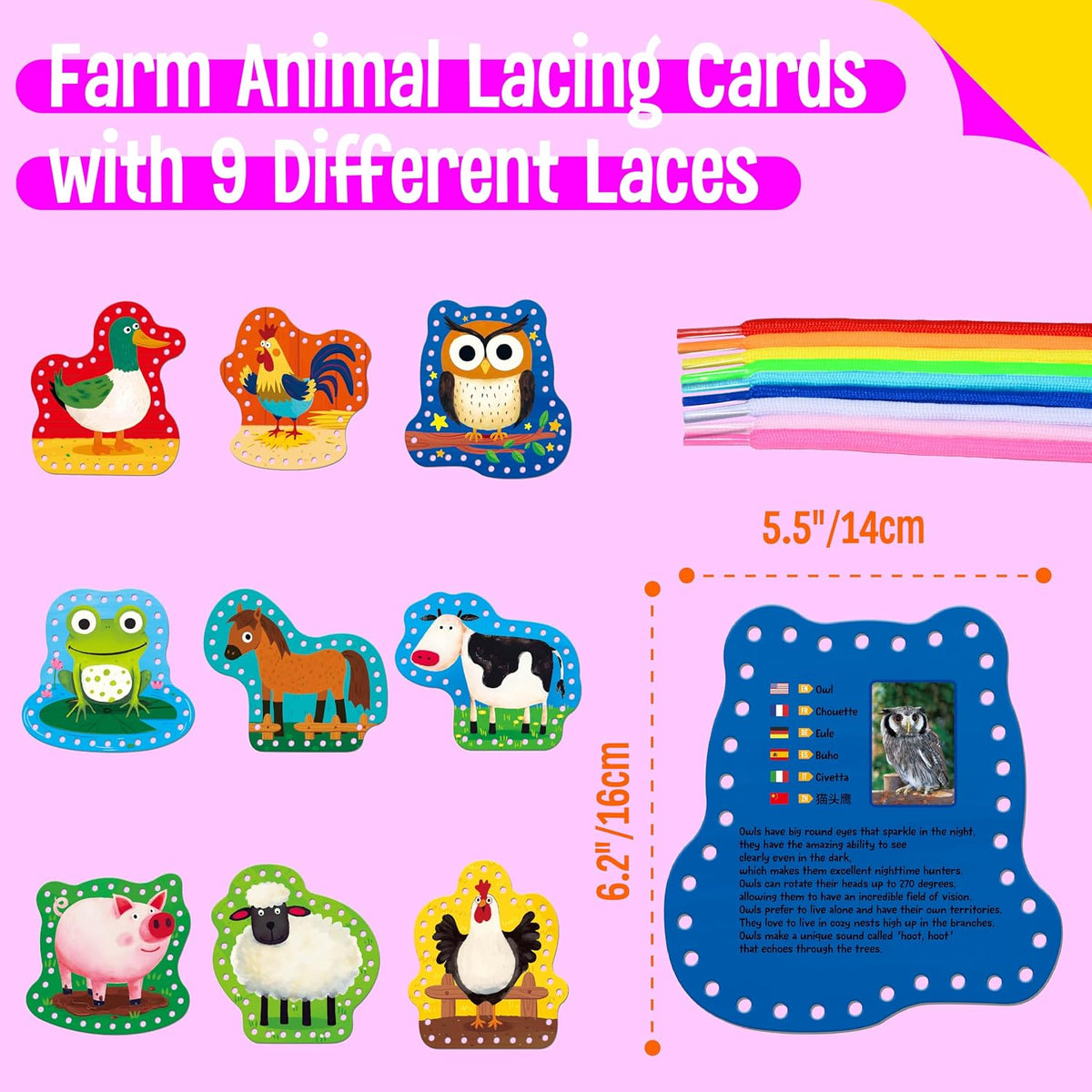 SpriteGru 9 Pieces Kids Lacing Cards - Farm Animals - image 2