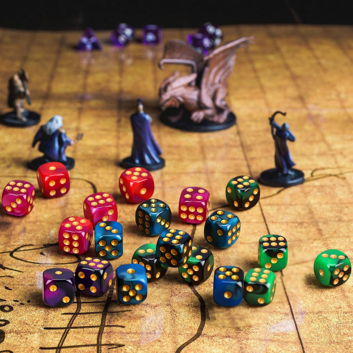 Foilswirl 144-piece 12mm mini dice set in brown, dark red, blue and gray with storage boxes - view 12