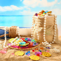 MARFOREVER pirate treasure pool toys with colorful gems, gold coins, pearl necklaces and drawstring  - view 7