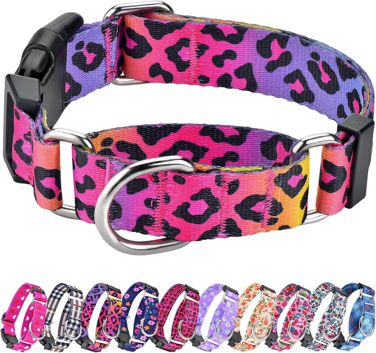 Martingale Dog Collar with Buckle - Gradient leopard / Medium