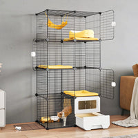 Cat Cage Indoor with Litter Box 3-Tier DIY Cat Playpen Detachable - 28.6"L x 17.8"W x 55.1"H