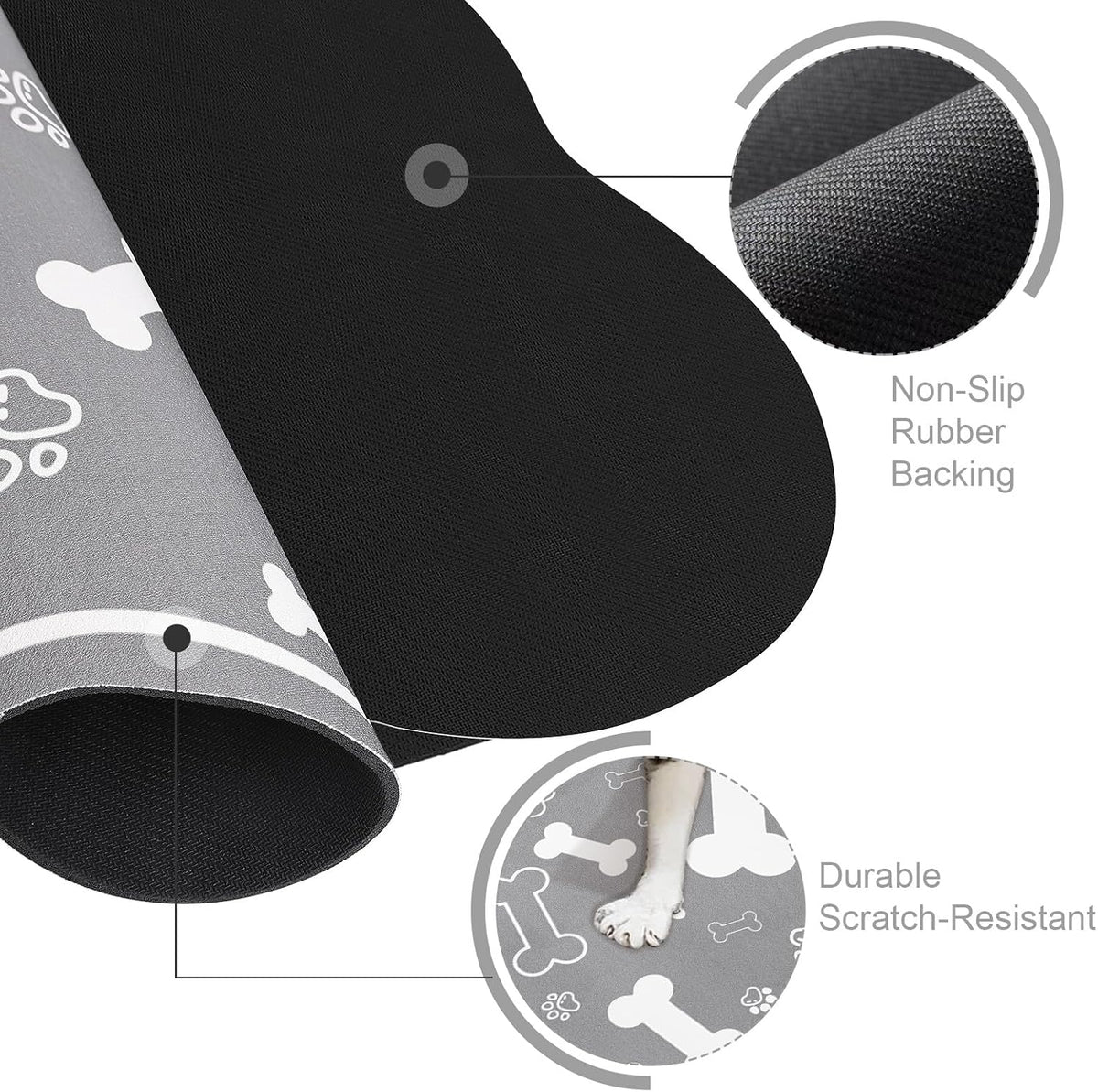 Dog Cat Food Mat, Rapid Absorbent Pet Feeding Mat - 18"L x 12"W / Bone Shaped Grey - image 3