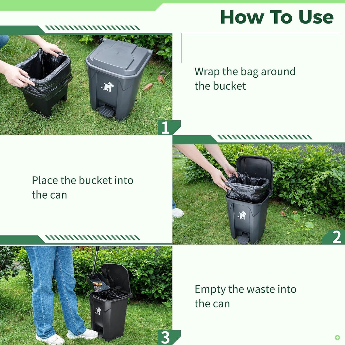 Biubiucat 20L outdoor dog waste container with foot pedal and 150 bags - view 3