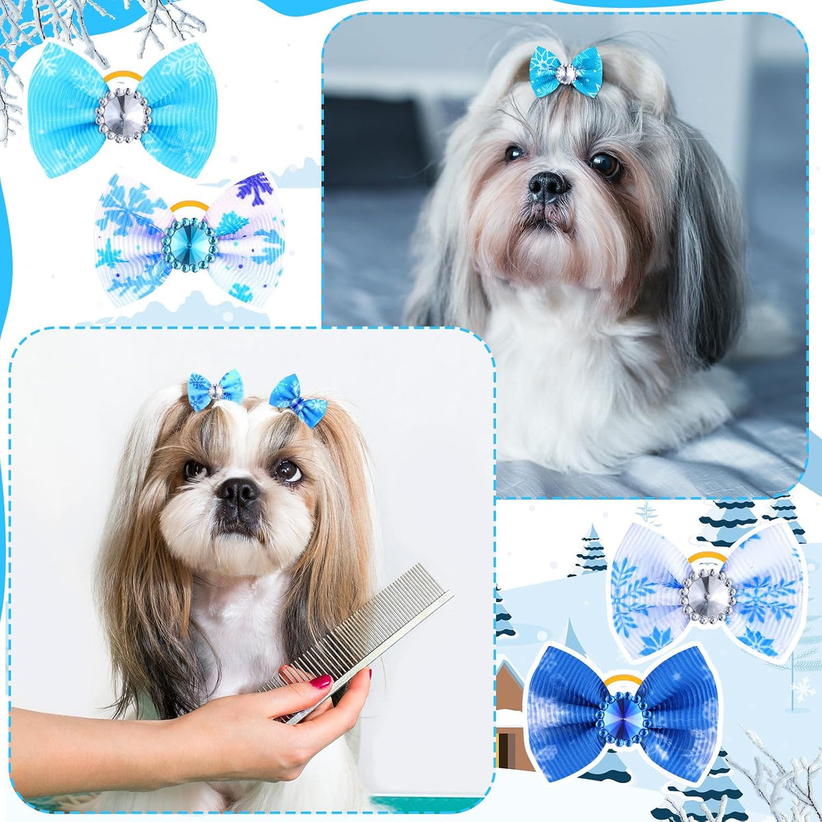 Tondiamo 100 Pack Halloween Dog Hair Bows Ghost Pattern Rubber Bands – Essentials for Dogs - Snowflake Pattern - image 3