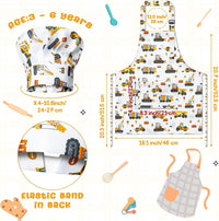 4Pcs Kids Apron and Chef Hat Set Gift for Girls Boys - Construction Vehicle & Dinosaur - image 2