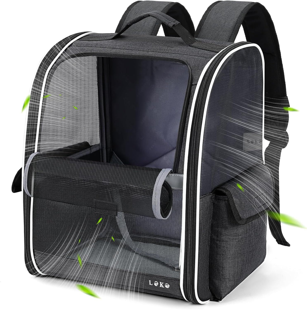 Lekereise Dog Carrier Backpack for Small Medium Dogs Cats up to 18 lbs - Black / L-Mesh Window