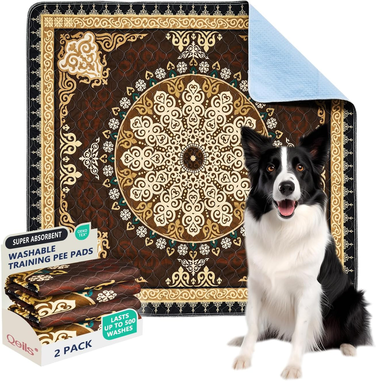 Washable Pee Pads, Super Absorbent Puppy Pads - Brownish Black Medallion / 48"*48"(Pack of 2)