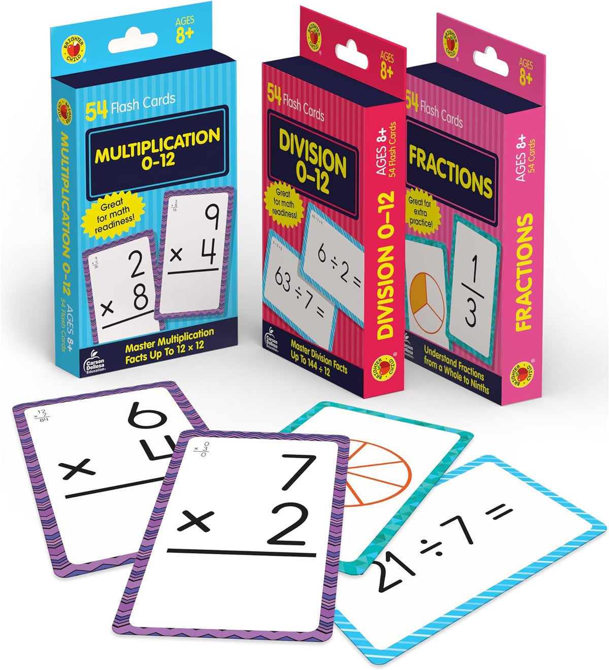 Carson Dellosa 3-Pack Math Flash Cards, Ages 8-12
