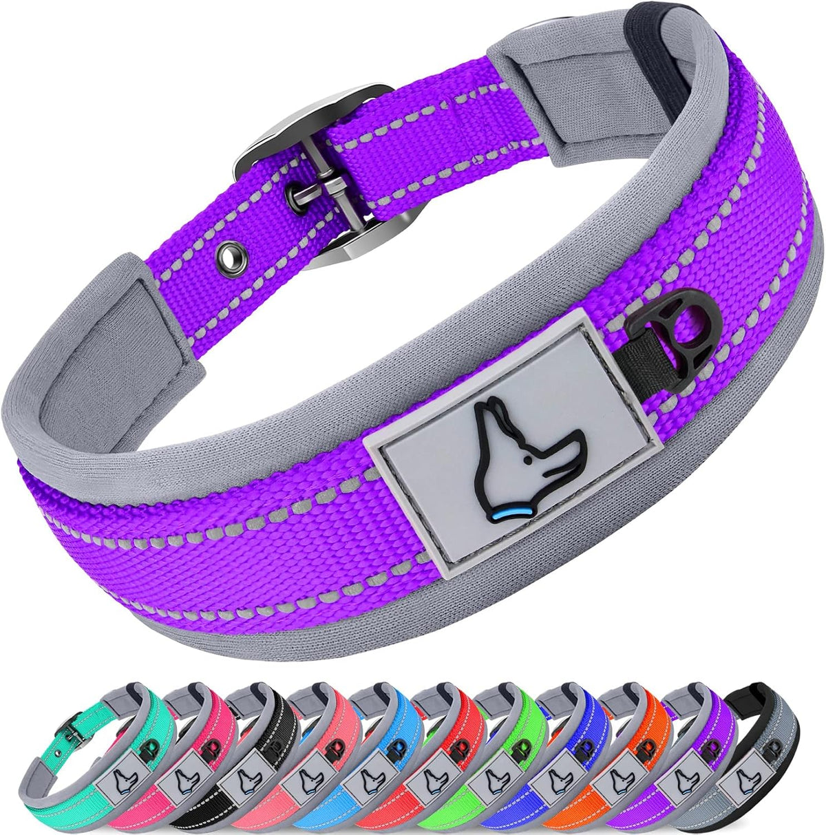 Joytale Reflective Dog Collar for Large Dogs with Wide Padding - Purple / XL