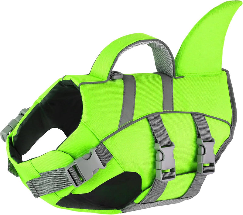 Dogcheer Dog Life Jacket Shark, Dog Life Vest with Rescue Handle - Green / X-small