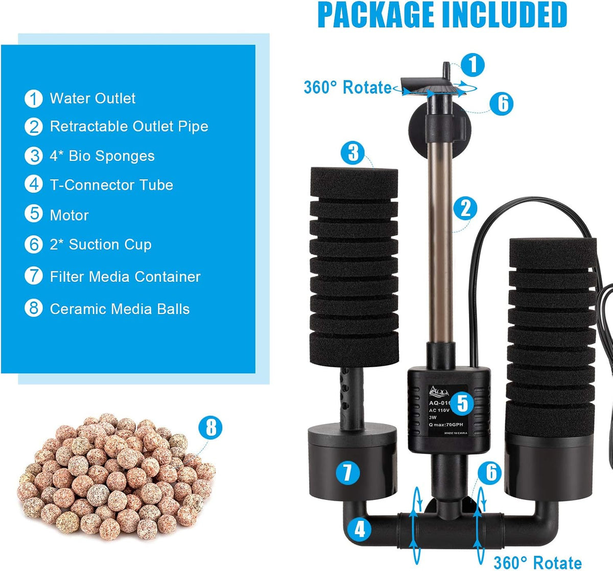 AQQA Aquarium Sponge Water Filter - Small - image 3