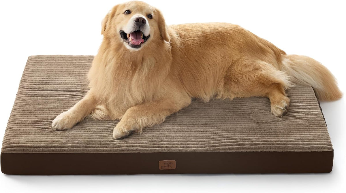 Bedsure ComfyFleece Large Dog Bed for Crate with Washable Cover - 47x29x4 / Coffee & Cream